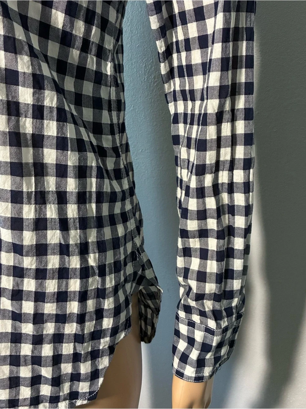 J.Crew Women's 0P Petite Boy Shirt Blue White Gingham Button Down Cotton Blend